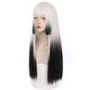 Long Straight Wig with Blunt Bangs Natural Full Head Cover Wig(White)
