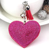 Heart Keychain Leather Tassel Gold Key Holder Metal Crystal Key Chain Keyring Charm Bag Auto Pendant Gift(magenta)