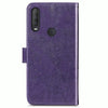 For  Alcatel 1S (2020) Four-leaf Clasp Embossed Buckle Mobile Phone Protection Leather Case with Lanyard & Card Slot & Wallet & Holder Function(Purple)