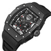 BAOGELA 224145 Barrel Skeleton Waterproof Sports Stainless Steel Silicone Men Watch(Black Shell Red Belt)