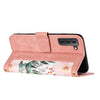 For Samsung Galaxy S22 5G Floral Pattern Leather Phone Case with Lanyard(Pink)