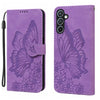 For Samsung Galaxy A36 5G Retro Skin Feel Butterflies Embossing Horizontal Flip Leather Phone Case(Purple)