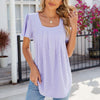 Spring and Summer Square Neck Pleated Short Sleeve Ladies Loose T-Shirt Top, Size: S(Purple)