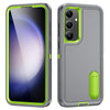 For Samsung Galaxy S24 / S25 5G Rugged PC Hybrid Silicone Phone Case with Holder(Grey+Fresh Green)