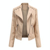 Women Short Leather Jacket Slim Jacket Motorcycle Suit, Size: M(Khaki)