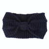 Winter Knitted Headband Turban Women Crochet Bow Wide Stretch Hairband Head Wrap(Navy Blue)