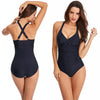 HS18110 Women Belly Cover One-Piece Swimsuit With Chest Pad, Size: L(Navy)