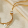 OPK GX2426 Simple Stainless Steel Flower Pearl Pendant Tassel Necklace