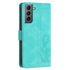 For Samsung Galaxy S21 FE 5G Tulips Embossed Leather Phone Case with Lanyard(Green)