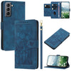 For Samsung Galaxy S21+ 5G Tulips Embossed Leather Phone Case with Lanyard(Blue)