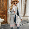 Female Windbreaker Jacket Striped Hooded Plaid Knit Cardigan, Size: L(Grey)