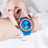 SkMEI 1553 Women LED Color Light Transparent Waterproof Watch Inlaid With Water Drill(Blue)