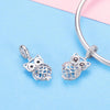 S925 Sterling Silver Blue Zircon Movable Owl Pendant DIY Bracelet Accessories, Style:Necklace+Pedndant