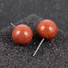 1 Pairs DIY Simple Round Natural Agate Stone Women All-match Stud Earrings(Golden Stone)