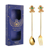 2pcs /Pack Christmas Gift Spoon Cartoon Fruit Fork Dessert Coffee Scoop, Style: Gingerbread (Blue Box)