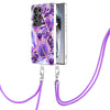 For Samsung Galaxy S25 Ultra 5G Electroplating IMD Splicing Dual-side Marble TPU Phone Case with Lanyard(Dark Purple)