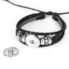 12 Constellation Black Braided Leather Glass Dome Punk Men Bracelet(Pisces)