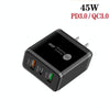 45W PD25W + 2 x QC3.0 USB Multi Port Charger with USB to 8 Pin Cable, US Plug(Black)