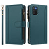 For Samsung Galaxy A02s 166mm Magnetic Closure Nine Card Slots Zipper Leather Case with Hand Strap(Dark Green)