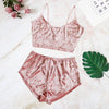 Ladies Sexy Velvet Crop Tops Pants Set Underwear Pajamas, Size: XL(Black)