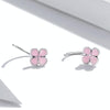 S925 Sterling Silver Pink Flowers Ear Studs Women Earrings