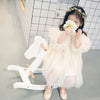 Summer Girls Mesh Tutu Puff Sleeve Dress, Kid Size:100cm(Beige)
