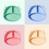 M010094 Children Silicone Dinner Plate Gridded Anti-Fall Eating Bowl Baby Cartoon Complementary Food Non-Slip Suction Cup Bowl(Cow-Green)