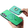 For Samsung Galaxy A14 Retro Cross Leather Ring Vertical Insert Card Bag MagSafe Phone Case(Green)