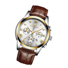 FNGEEN 4006 Men Trendy Waterproof Quartz Watch(Brown Leather Gold White Surface)