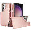 For Samsung Galaxy S23 Ultra 5G Double Flap Zipper RFID Leather Phone Case with Short Lanyard(Rose Gold)