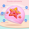 Children Waterproof Hair Care PU Coated Cute Frog Pattern Swimming Cap(Lack Blue)