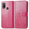For Alcatel 1L 2021 Four-leaf Clasp Embossed Buckle Mobile Phone Protection Leather Case with Lanyard & Card Slot & Wallet & Bracket Function(Magenta)