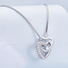 BSN339 Sterling Silver S925 White Gold Plated Zircon Dual Ring Heart Interlocking Necklace