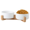 Elevated Ceramic Cat & Small Dog Bowls with Stand - White