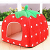 Foldable Strawberry Pet Bed House, Plush Nest, XS Cat/Small Dog