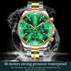 OLEVS 2870 Men Multifunctional Chronograph Three Eyes Waterproof Quartz Watch(Green + Gold)