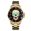 SKMEI 9195 Fashion Water-inlaid Drill Skull Nightlight Waterproof Quartz Watch Steel Strip Watch for Men(Golden Black)