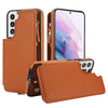 For Samsung Galaxy S22 5G Double Flap Zipper RFID Leather Phone Case with Short Lanyard(Brown)