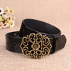 110cm Sunflower Pattern Needle Buckle Women Belt Retro Waist Band Leather Belt(Black)