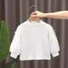 Girls Bottoming Shirt Cotton Yarn Sleeve Stand-Up Collar Tops, Size: 130 Yards(White)