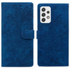 For Samsung Galaxy A32 5G Lace Floral Embossed Magnetic Buckle PU Phone Case With Wrist Strap(Blue)