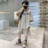 2pcs/set Middle and Big Kids Summer Boys Short T-shirt and Pants, Size: 170cm(Apricot)