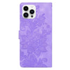 For iPhone 14 Pro Lace Floral Embossed Magnetic Buckle Leather Phone Case(Purple)