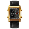 SKMEI 1868 Square Double Display Waterproof Men Watch, Style: Leather Belt (Gold)