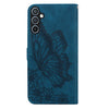 For Samsung Galaxy A16 5G Retro Skin Feel Butterflies Embossing Horizontal Flip Leather Phone Case(Blue)
