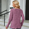 Autumn And Winter Round Neck Button Split Loose Long-Sleeved T-Shirt Top, Size: L(Purple Red)
