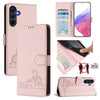 For Samsung Galaxy A26 5G Cat Rat Embossed Pattern RFID Leather Phone Case with Lanyard(Pink)