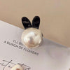 Mini Pearl Hair Clip Side Princess Hair Clip Cute Rabbit Ears Small Grip(Black White)