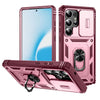 For Samsung Galaxy S25 Ultra 5G Sliding Camshield TPU Hybrid PC Phone Case with Holder(Pink+Rose Red)