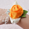 Handmade Wedding Bride Wrist Flower Boutonniere Bouquet Corsage Diamond Satin Rose Flowers